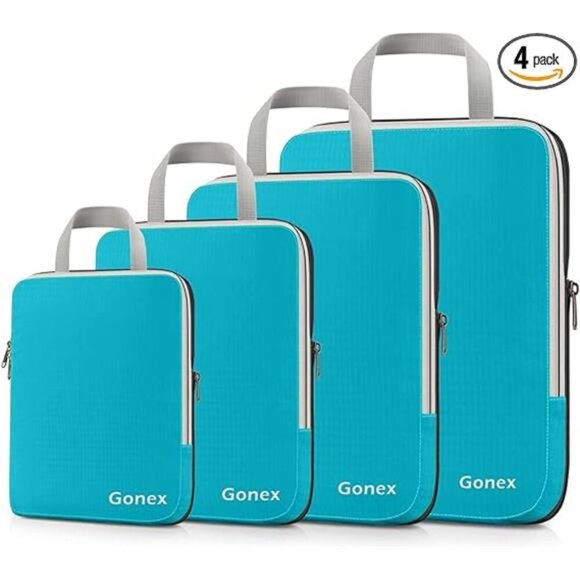 Compression Packing Cubes,4pcs Expandable Storage Travel Luggage Bags Organizers - Picture 7 of 7